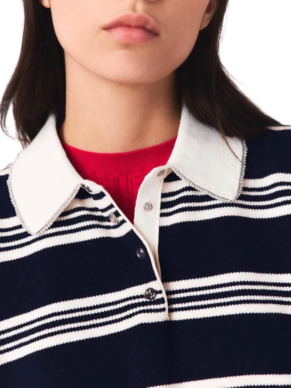 Map Striped Rhinestone Collar Polo - Picture 3 of 7